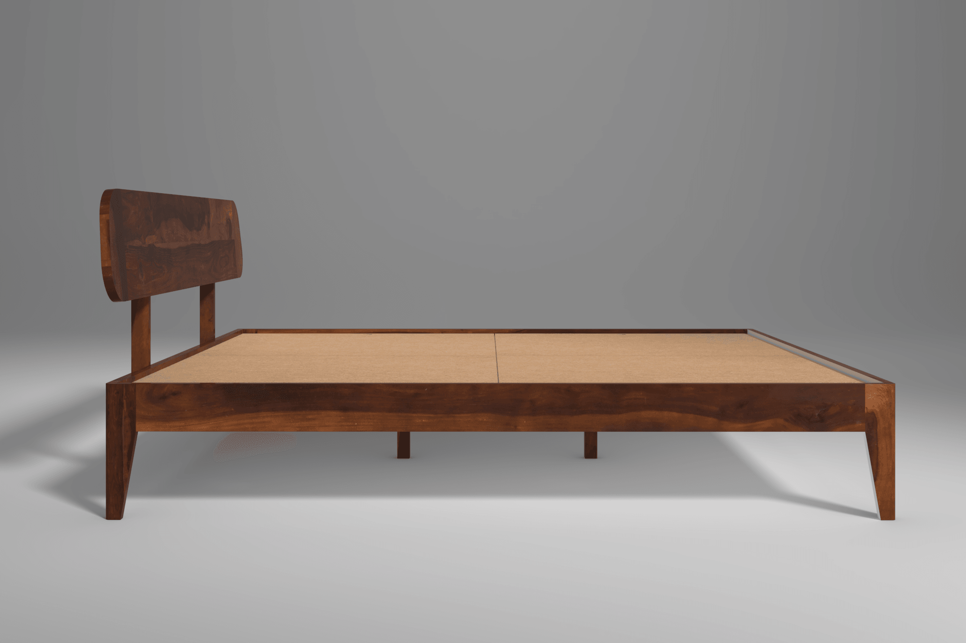 Fabica Low Sheesham Wood Bed In Light Rosewood Without Box Storage