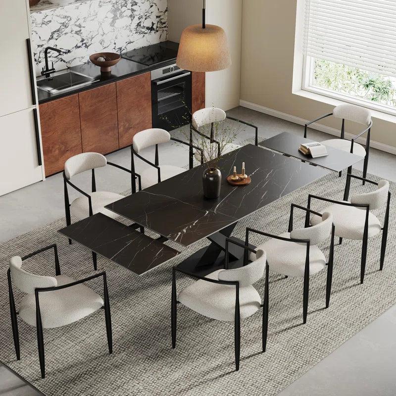 Extendable Sintered Stone Dining Table with 8 Fabric Chairs Dining Set - Ouch Cart 