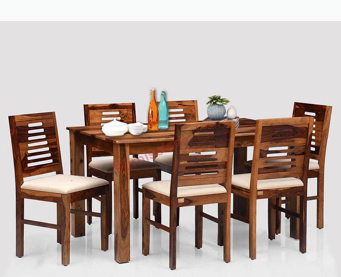 Liwei Sheesham Wood 6 Seater Dining Table Set with 6 Chair for Dining Room - Ouch Cart 