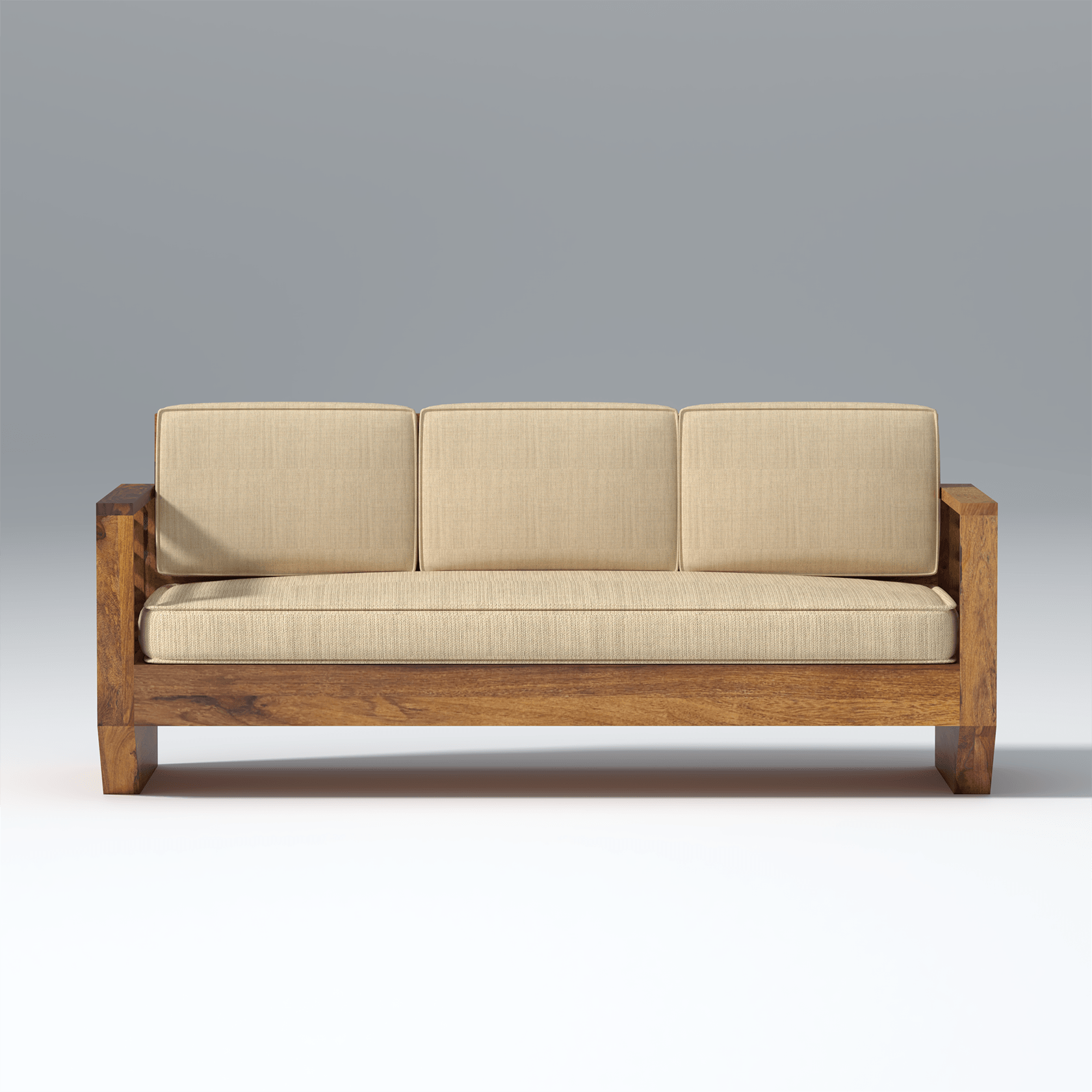 Plushify Sheesham Wood Sofa In Light Honey - Ouch Cart 