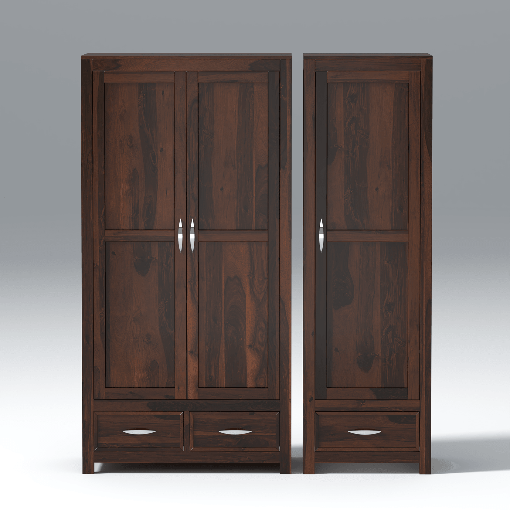 Aurora Three Door Sheesham Wood Wardrobe in Walnut Colour - Ouch Cart 