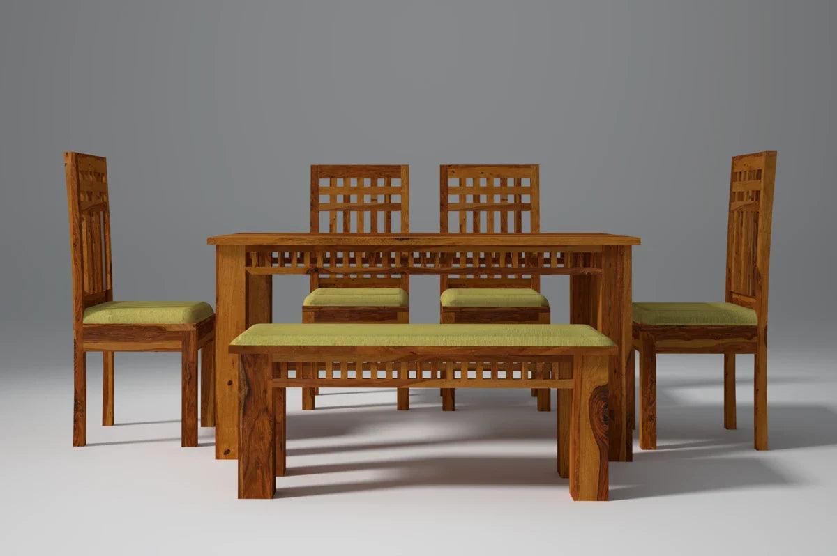 Axel Sheesham Wood Dining Table Set (6 seater) In Light Honey