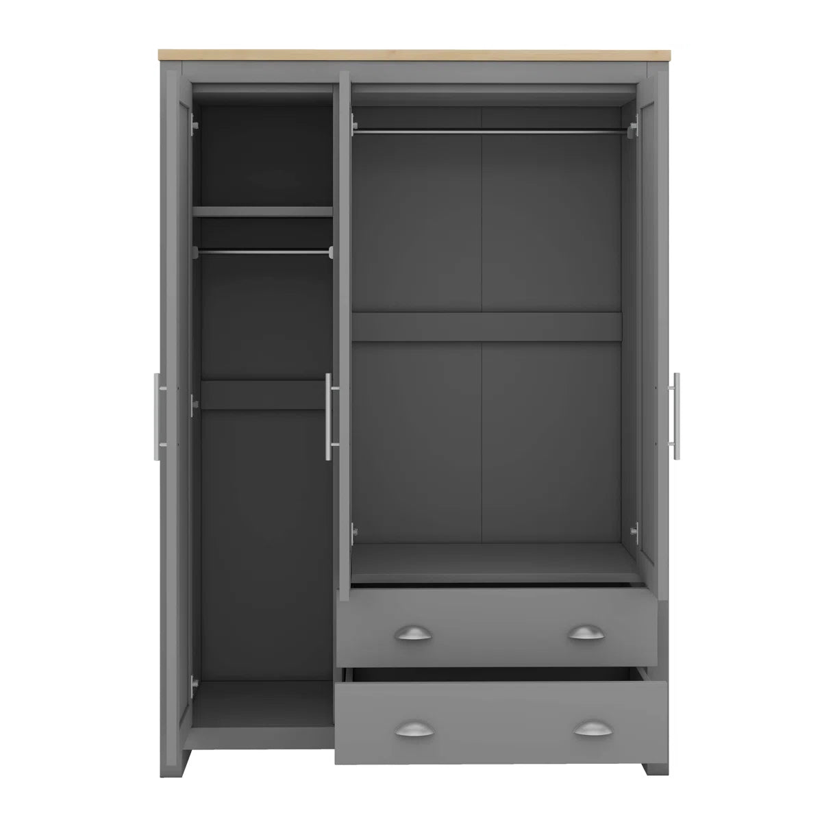 3 Doors Armoire Wardrobe Closet With 2 Drawers, 2 Hanging Rods And Shelves