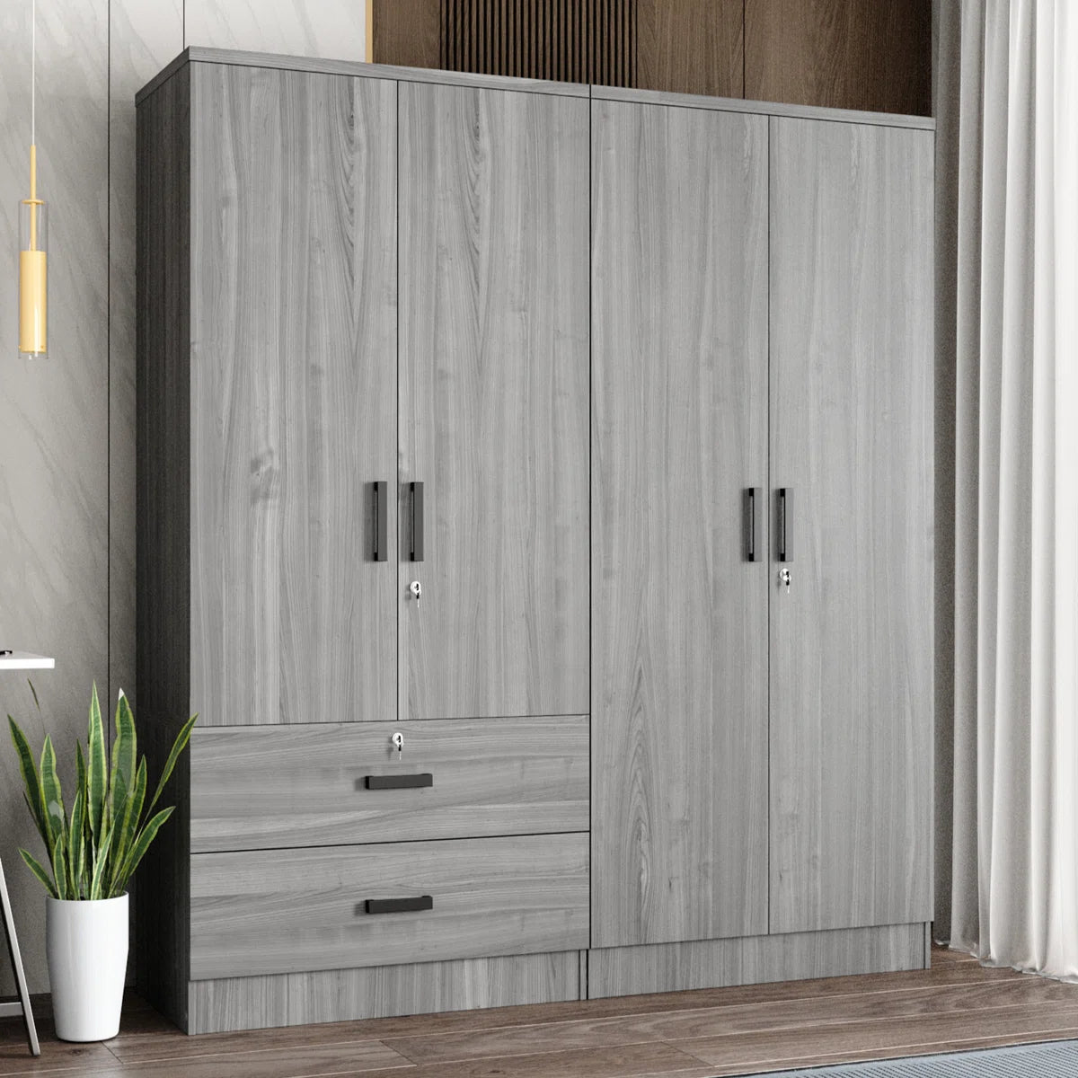 Double Wardrobe With 4 Slim Door And 2 Drawers!