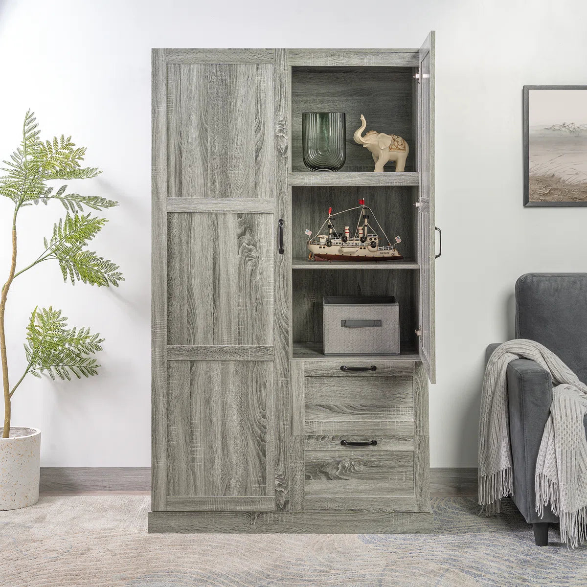 Multipurpose Bedroom Armoire Wardrobe Closet Pantry Storage Cabinet with Drawers