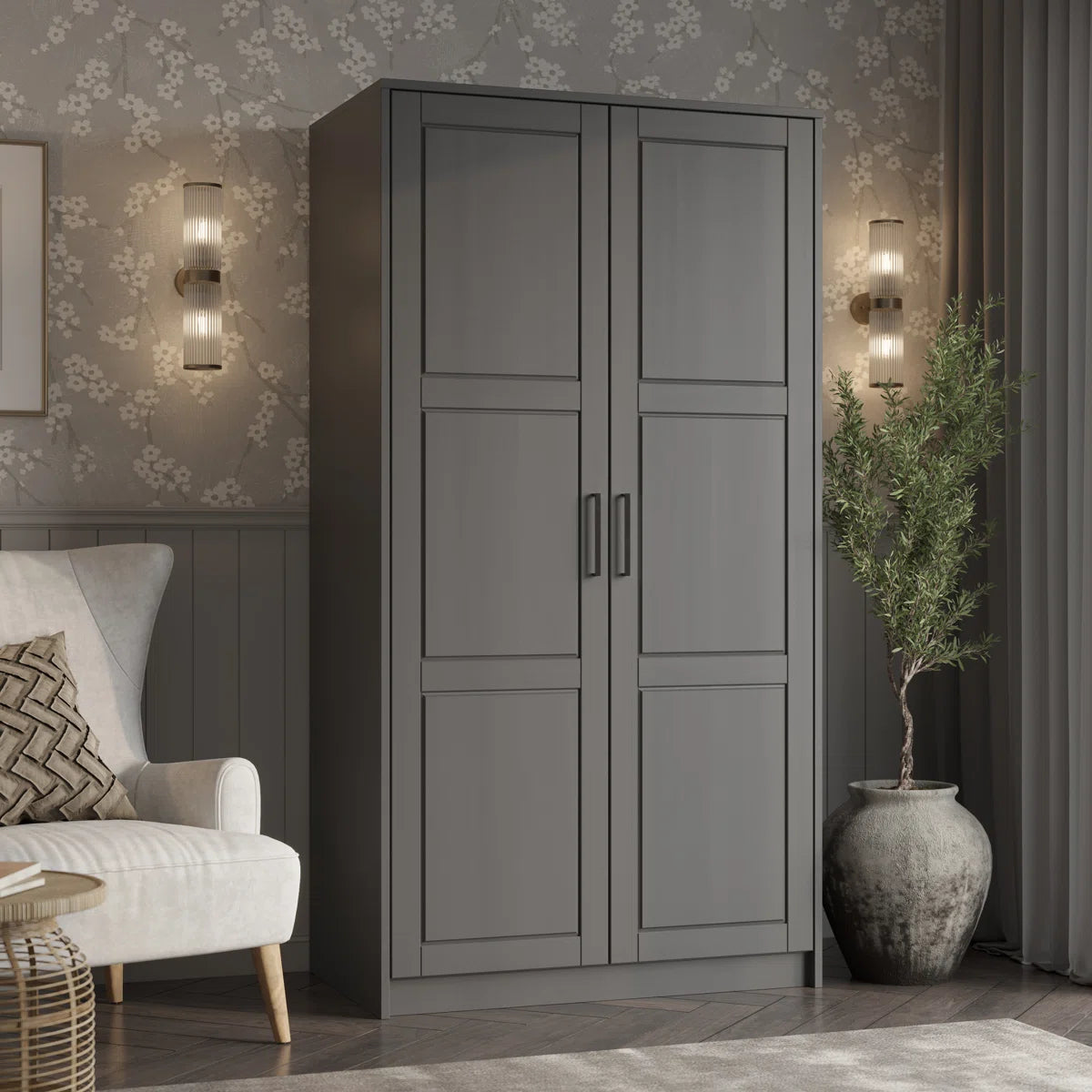 100% Solid Wood Urban 2-Door Wardrobe Armoire