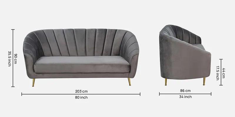 Velvet 3 Seater Sofa In Fossil Grey Colour - Ouch Cart 