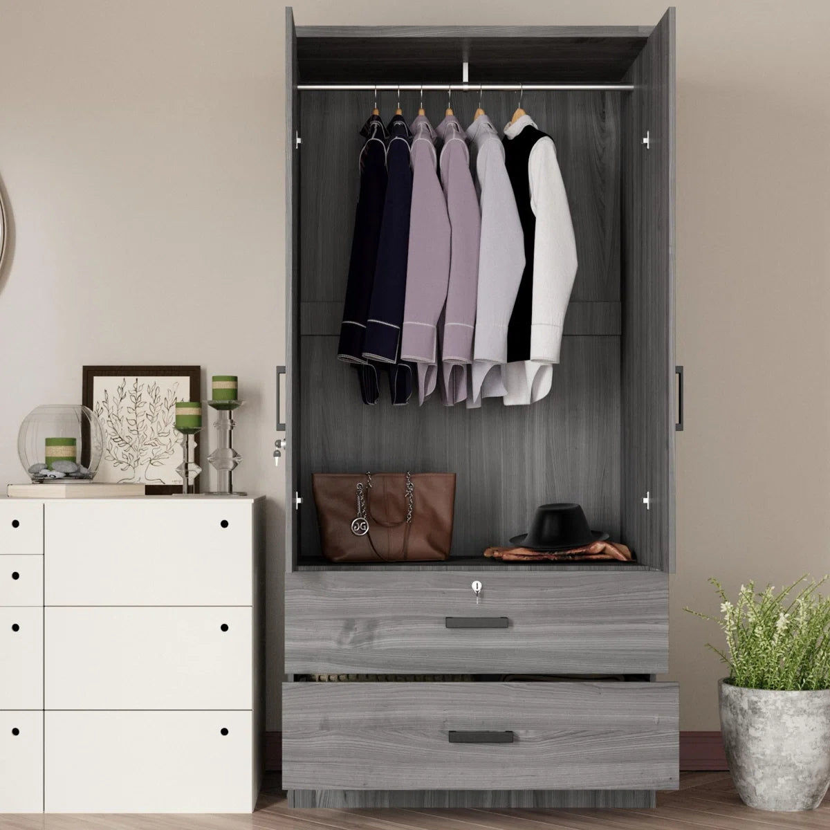 Scottie Armoire 2-Door Wardrobe with 2-Drawers New Design