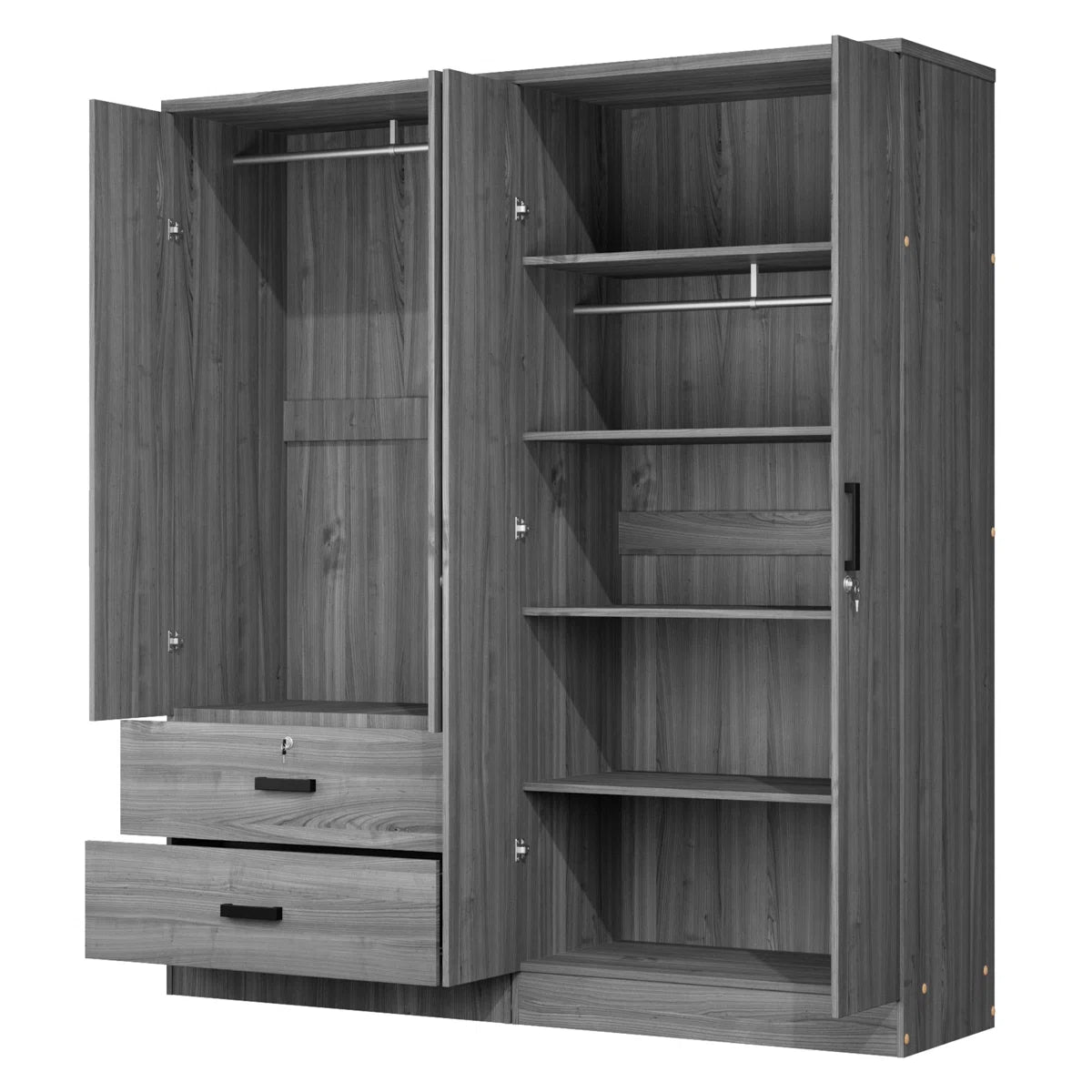 Double Wardrobe With 4 Slim Door And 2 Drawers!