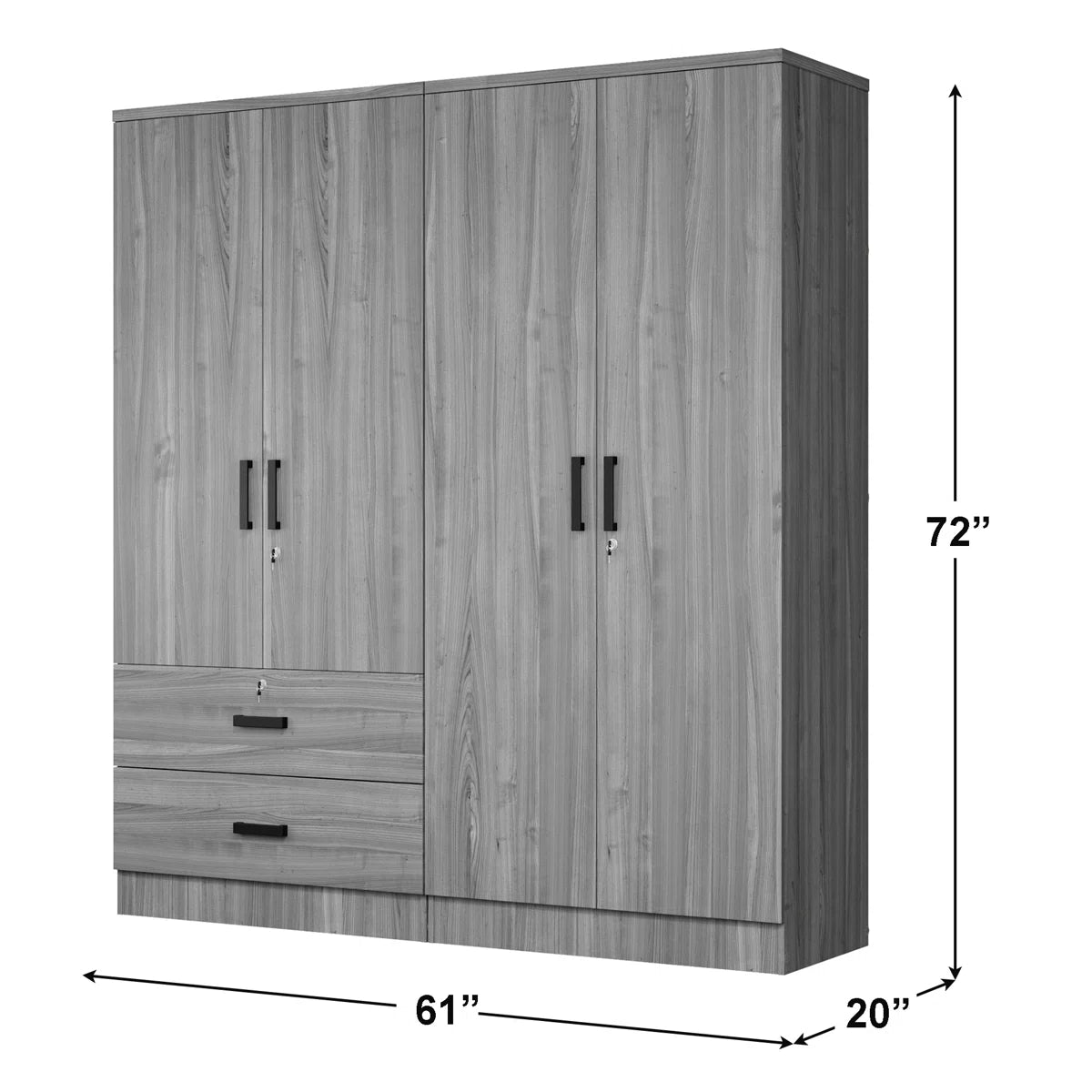 Double Wardrobe With 4 Slim Door And 2 Drawers!