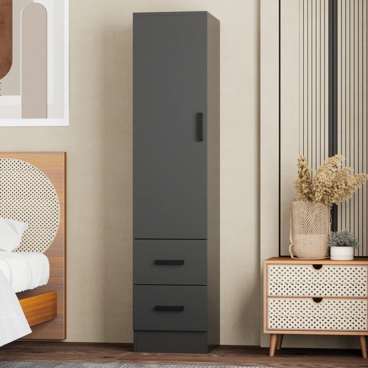 Wardrobe Armoire Closet With 2 Drawers And Door That Can Open From Either The Left Or Right.