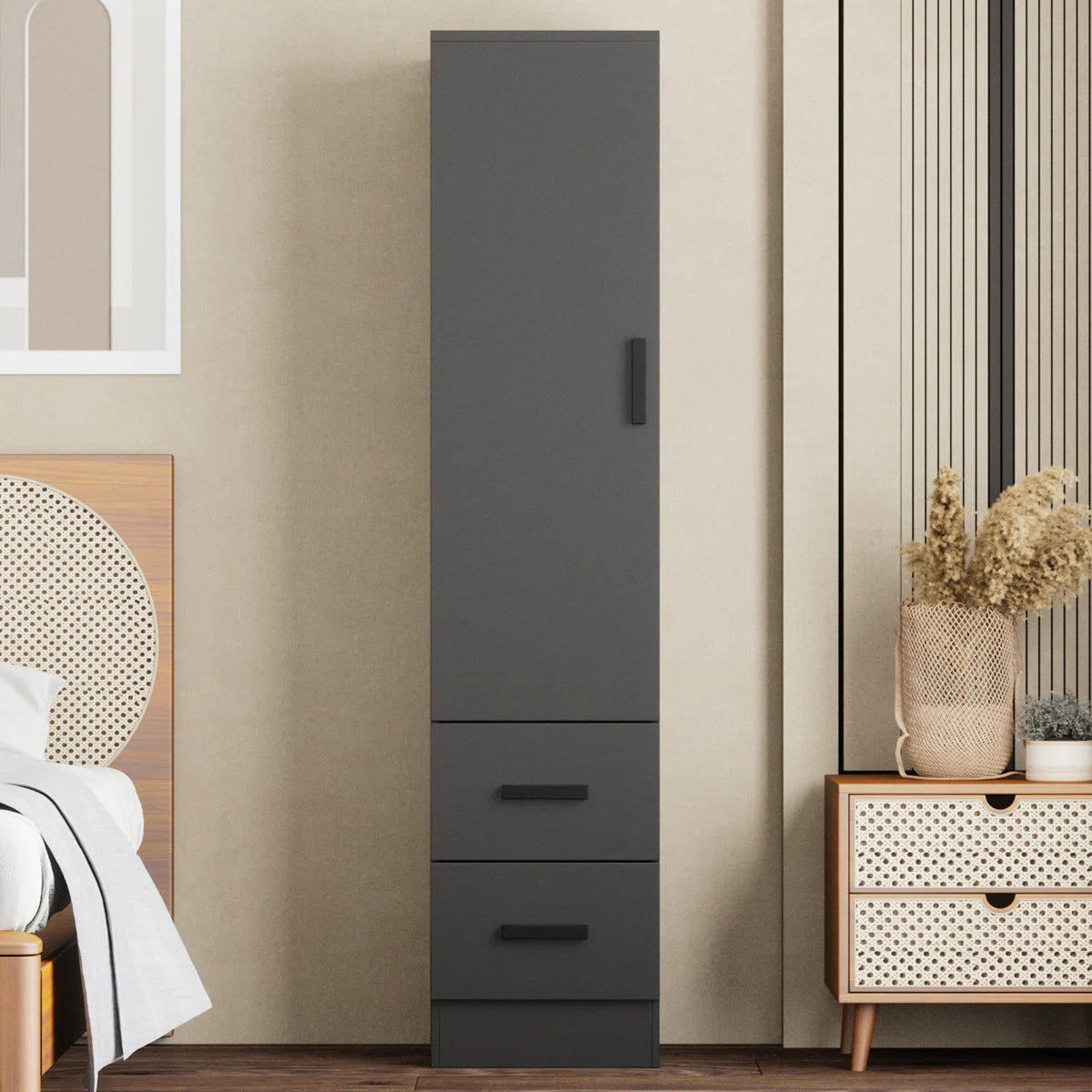 Wardrobe Armoire Closet With 2 Drawers And Door That Can Open From Either The Left Or Right.