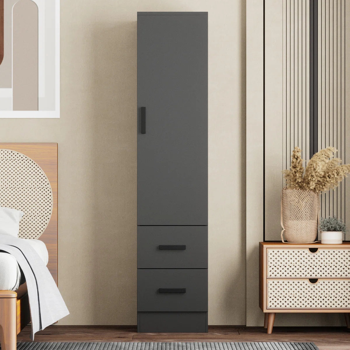 Wardrobe Armoire Closet With 2 Drawers And Door That Can Open From Either The Left Or Right.