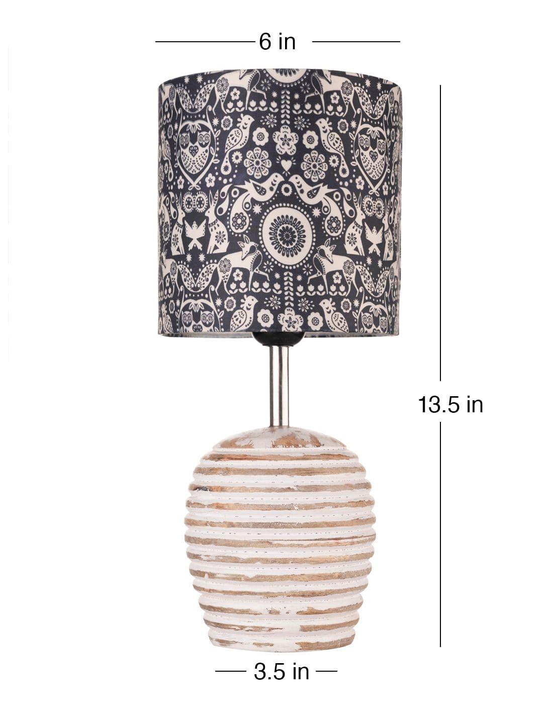 Stripped Distress White Lamp with Indian Art multicolor shade - Ouch Cart 