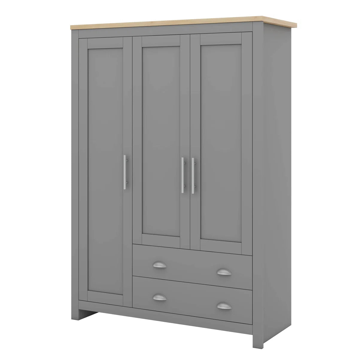 3 Doors Armoire Wardrobe Closet With 2 Drawers, 2 Hanging Rods And Shelves