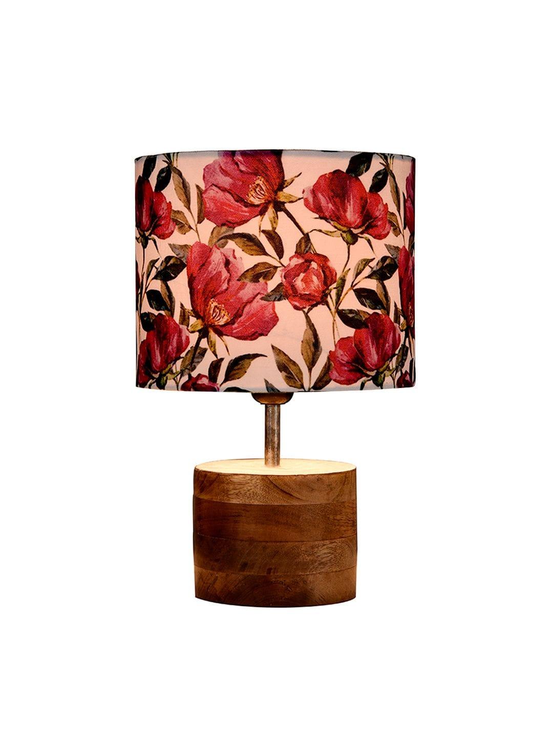 Wooden Brown Log Table Lamp with Pink Rose Shade - Ouch Cart 