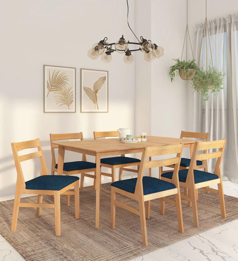 Solid Wood 6 Seater Dining Set In Natural Finish - Ouch Cart 