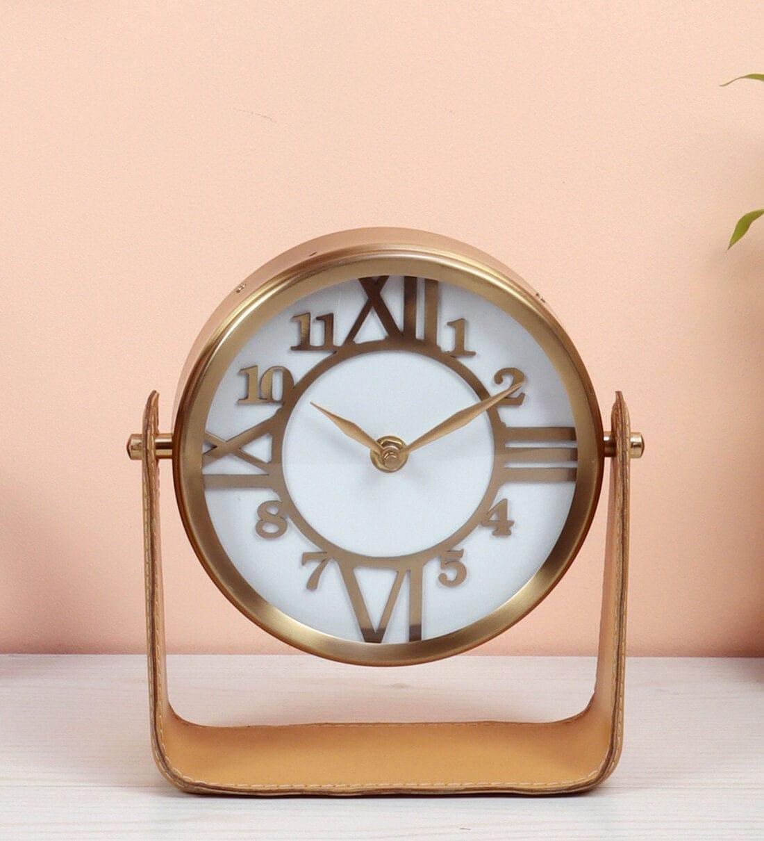 Genuine Tan Leather Table Clock, - Ouch Cart 