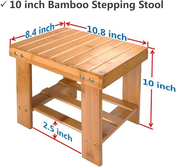 Shower Bench Stool, 10 inch Wooden Foot Step Stool for Bathroom Bedroom Kitchen Mudroom Foyer Entryway Shoe Bench - Ouch Cart 