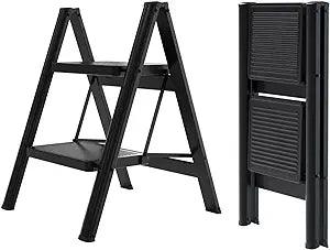 EFFIELER 2 Step Ladder 2 Step Stool Folding Step Stool with Handrails, Sturdy Step Stool for Adult, 500LBS Capacity Sturdy& Portable Ladder for Home Kitchen Library Office - Ouch Cart 