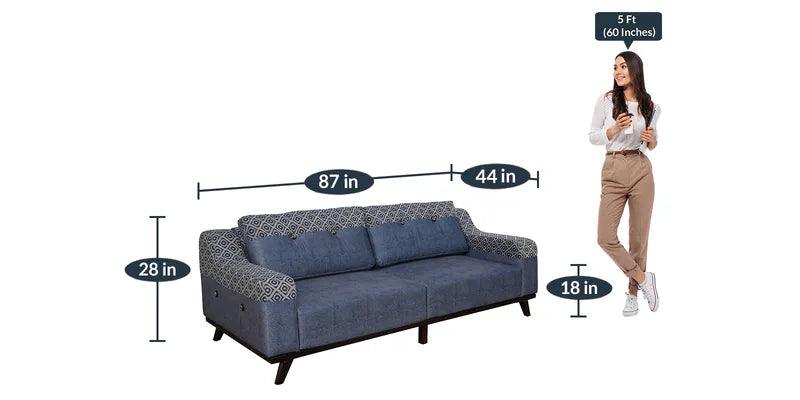 Fabric 3 Seater Sofa In Blue Colour - Ouch Cart 