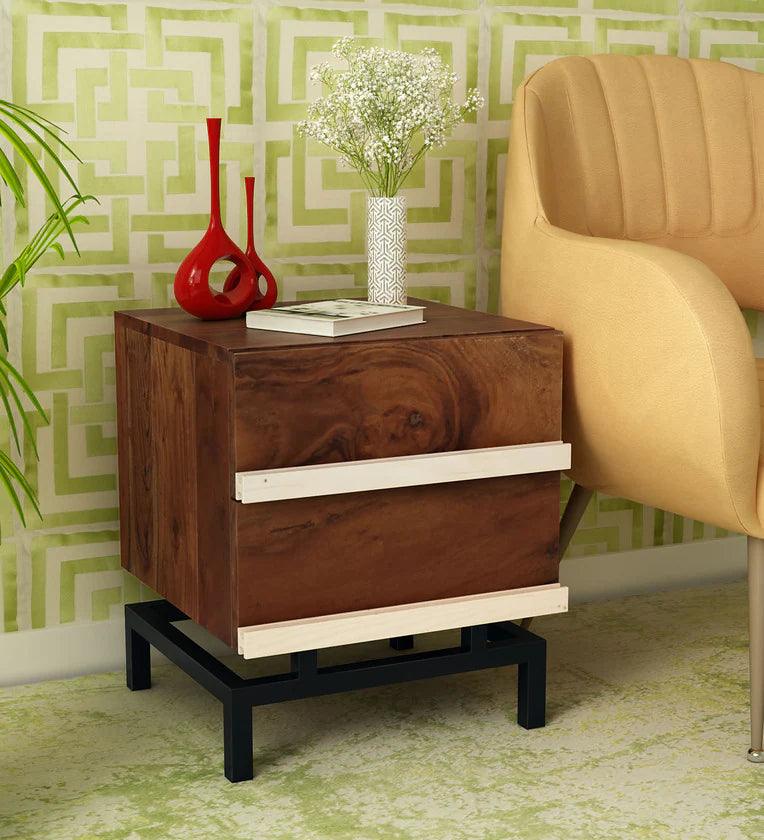 Solid Wood Bedside Table In Ginger Bronze Finish - Ouch Cart 