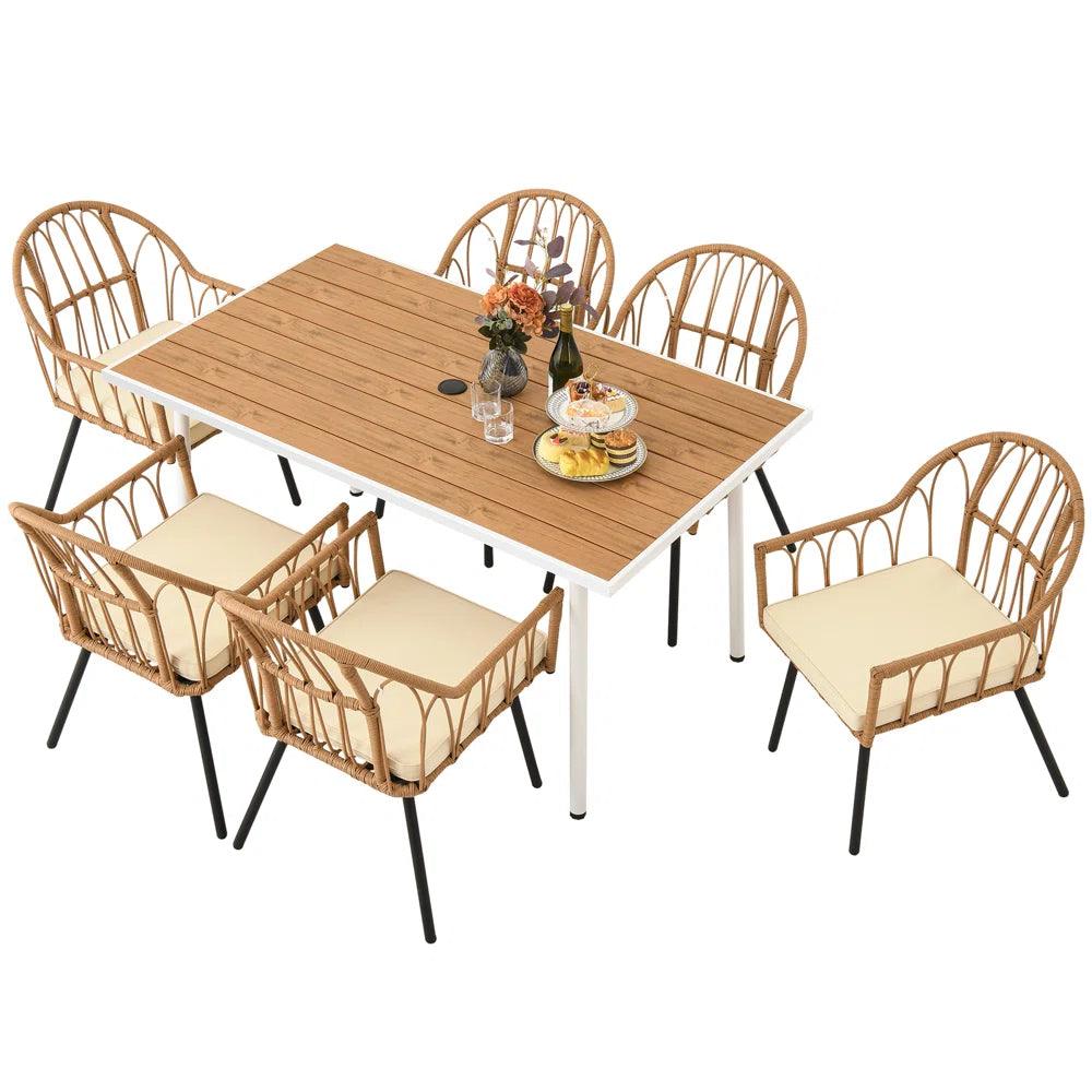 6 - Person Rectangular Outdoor Dining Set with Cushions - Ouch Cart 