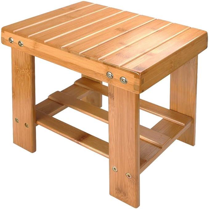 Shower Bench Stool, 10 inch Wooden Foot Step Stool for Bathroom Bedroom Kitchen Mudroom Foyer Entryway Shoe Bench - Ouch Cart 
