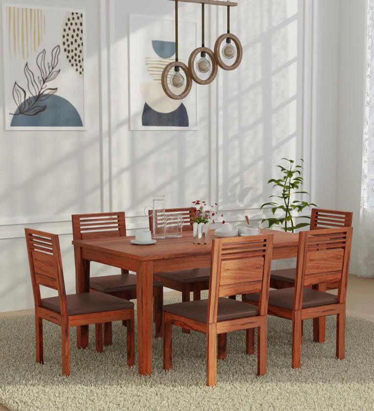 Solid Wood 6 Seater Dining Set In Reddish Walnut Finish - Ouch Cart 