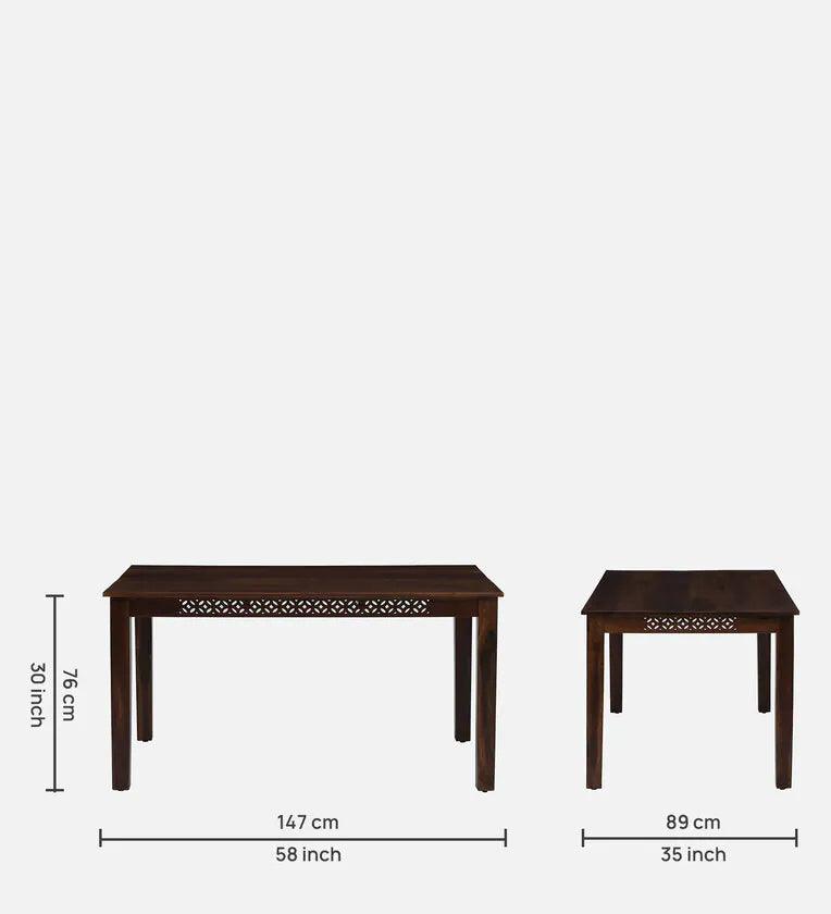 Sheesham Wood 6 Seater Dining Set in Scratch Resistant Provincial Teak Finish - Ouch Cart 