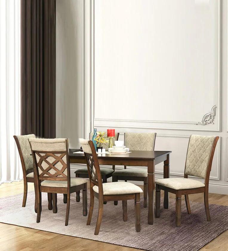 Solid Wood 6 Seater Dining Set In Brown & Coffee Color Colour - Ouch Cart 