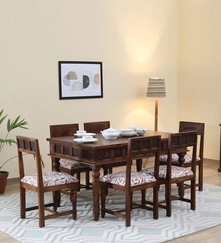 Sheesham Wood 6 Seater Dining Set In Scratch Resistant Provincial Teak Finish - Ouch Cart 