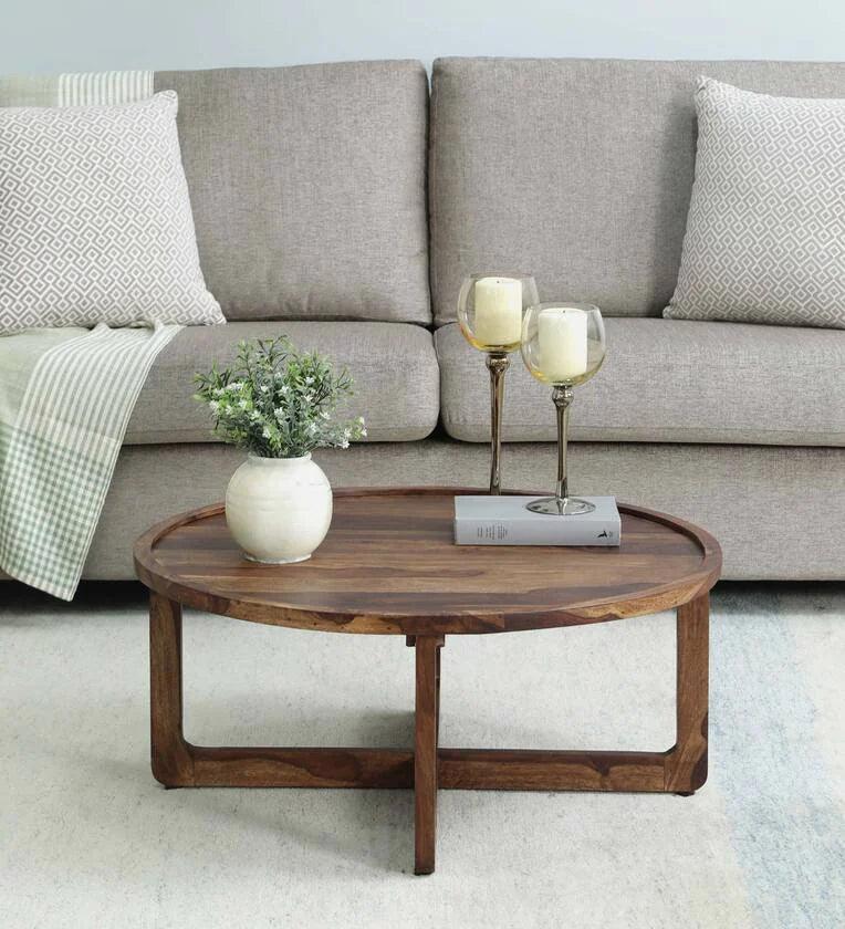 Sheesham Wood Coffee Table In Scratch Resistant Rustic Teak Finish - Ouch Cart 