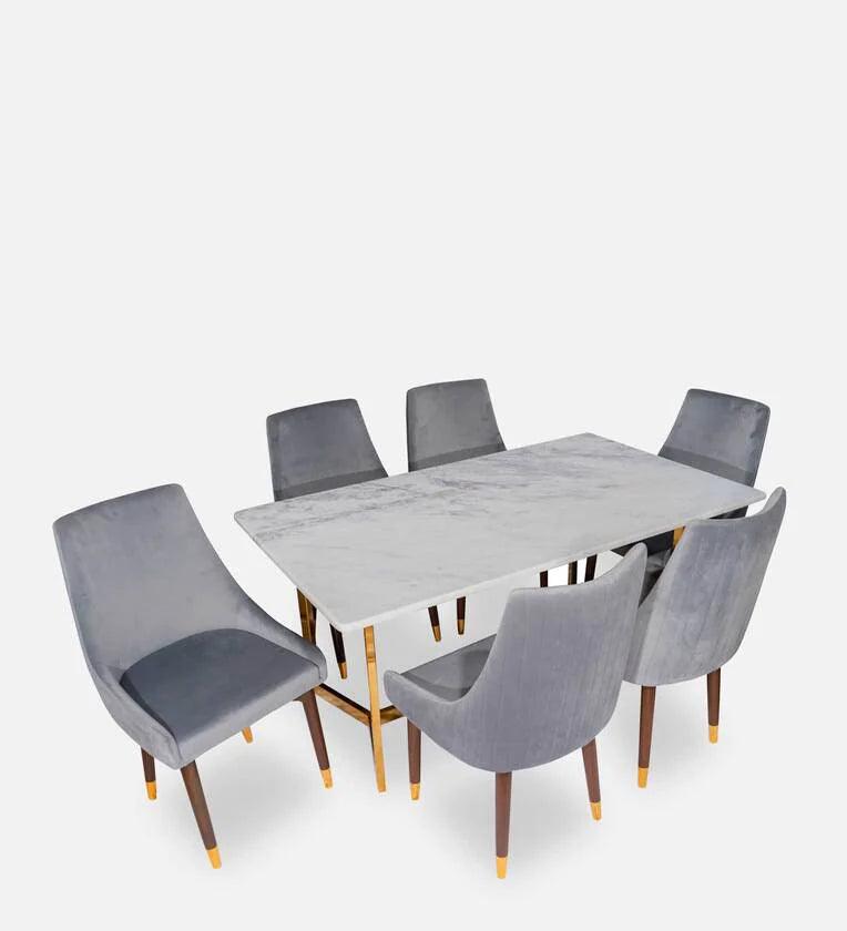 Mylo Marble 6 Seater Dining Set in Glossy Gold Finish - Ouch Cart 