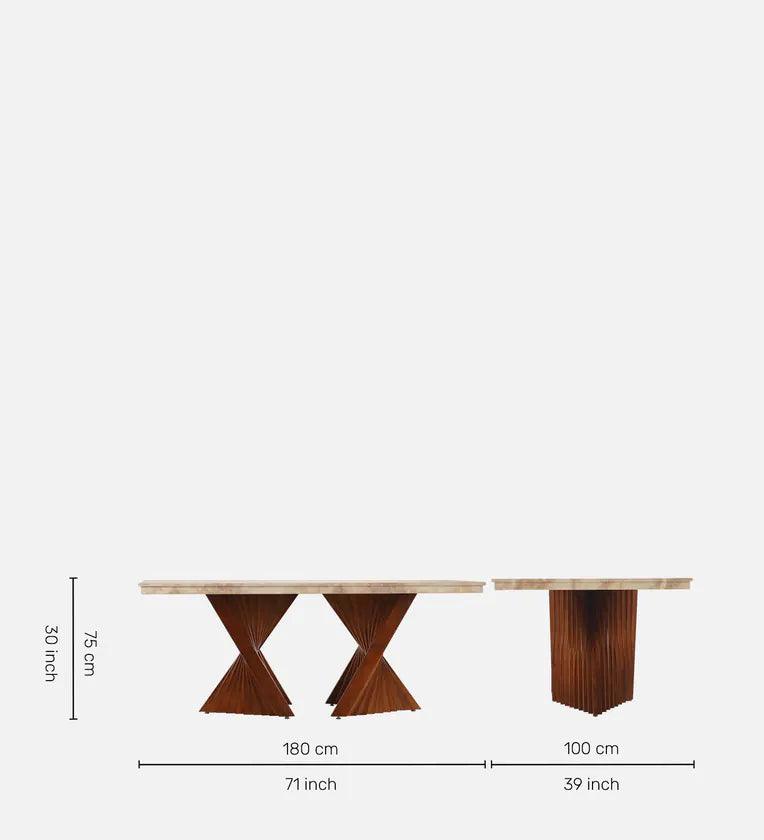 Marble Top 6 Seater Dining Sets In Beige & Brown Colour - Ouch Cart 