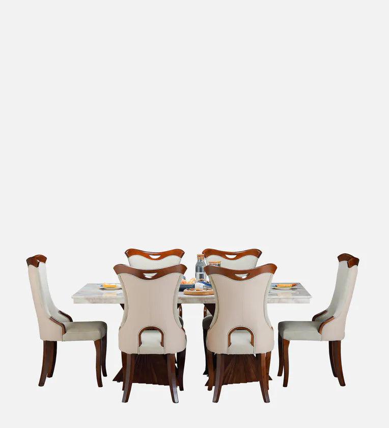 Marble Top 6 Seater Dining Sets In Beige & Brown Colour - Ouch Cart 