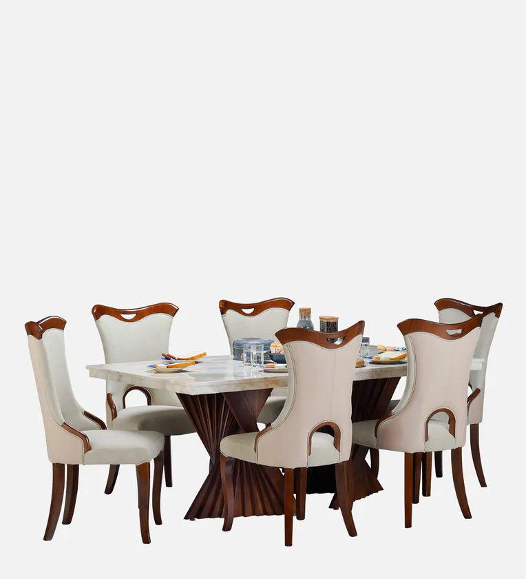 Marble Top 6 Seater Dining Sets In Beige & Brown Colour - Ouch Cart 