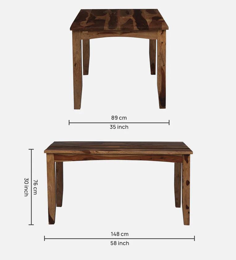 Sheesham Wood 6 Seater Dining Set in Scratch Resistant Rustic Teak Finish With Bench - Ouch Cart 