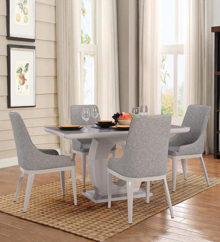 Glass Top 4 Seater Dining Set in Cream & Light Grey Colour - Ouch Cart 