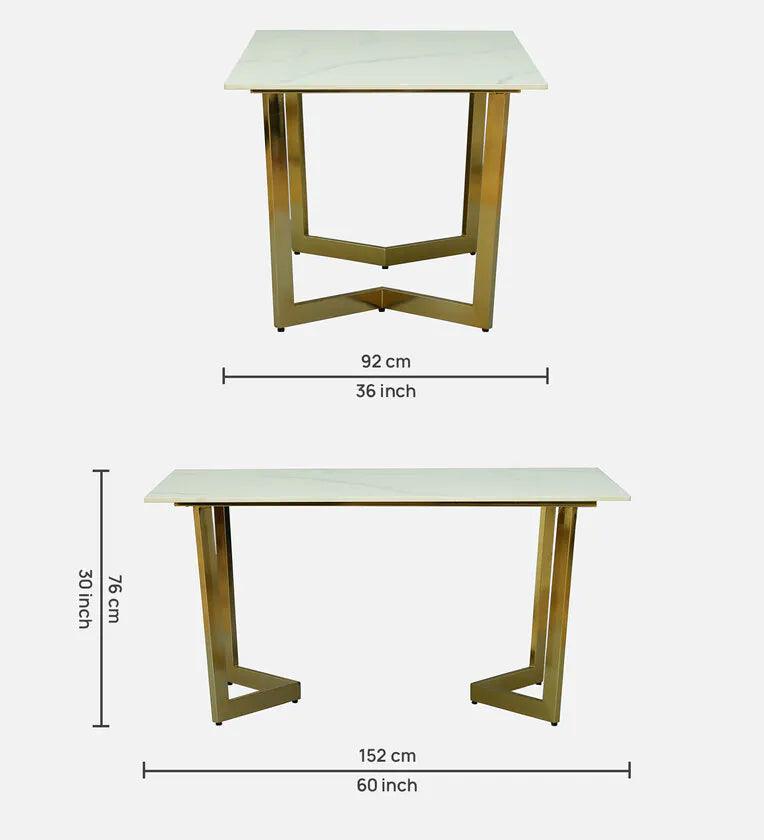 6 Seater Dining Set With Porcelain Top & Golden Base - Ouch Cart 