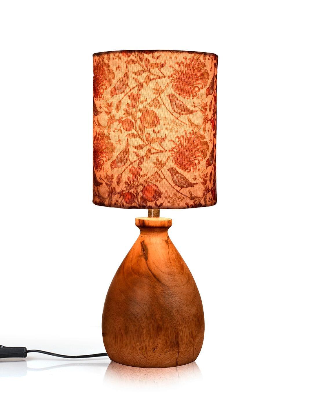 Wooden Dome Table Lamp Bird Printed Shade - Ouch Cart 