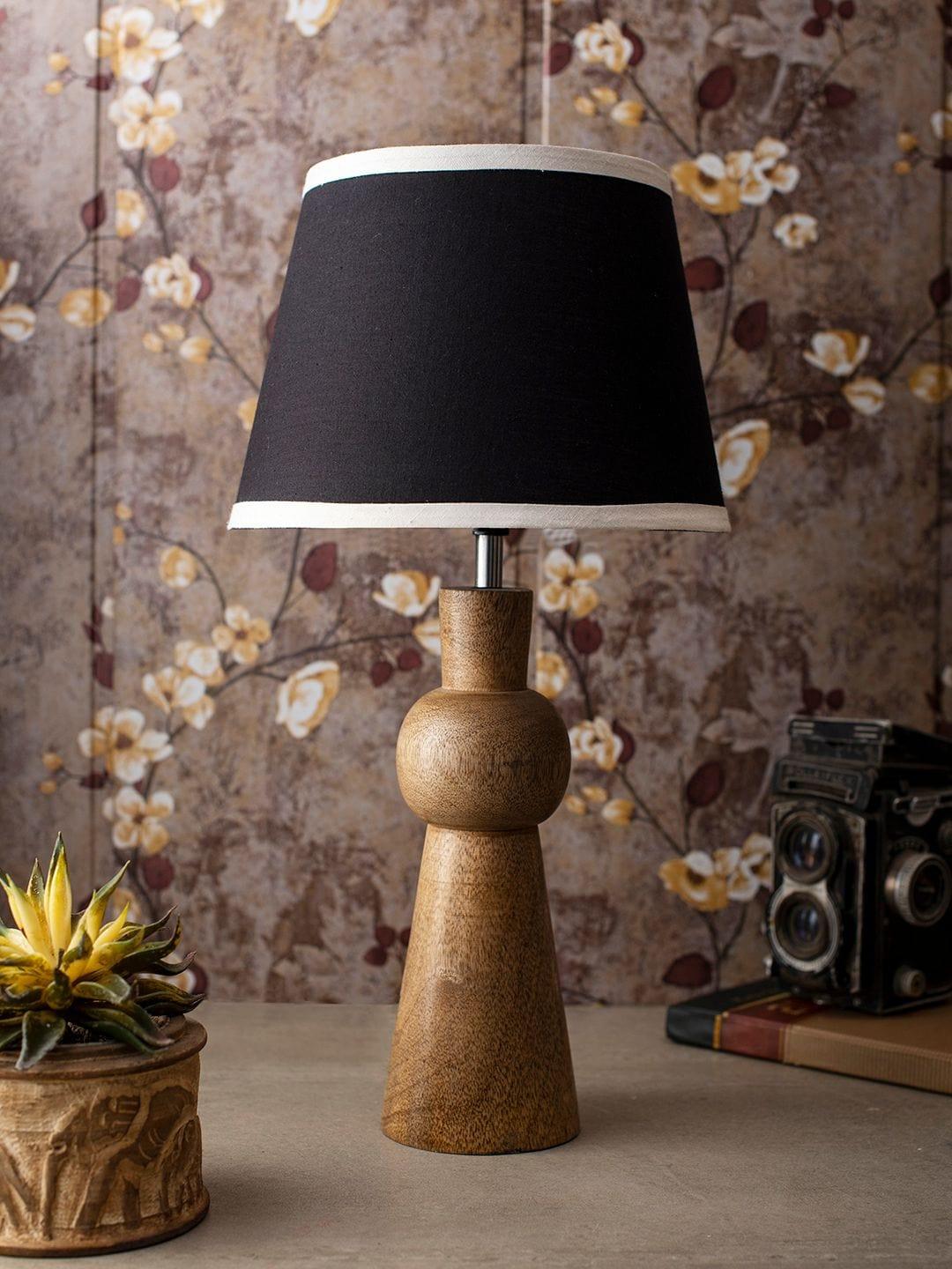 Wooden Skirt Lamp with White Black Shade - Ouch Cart 