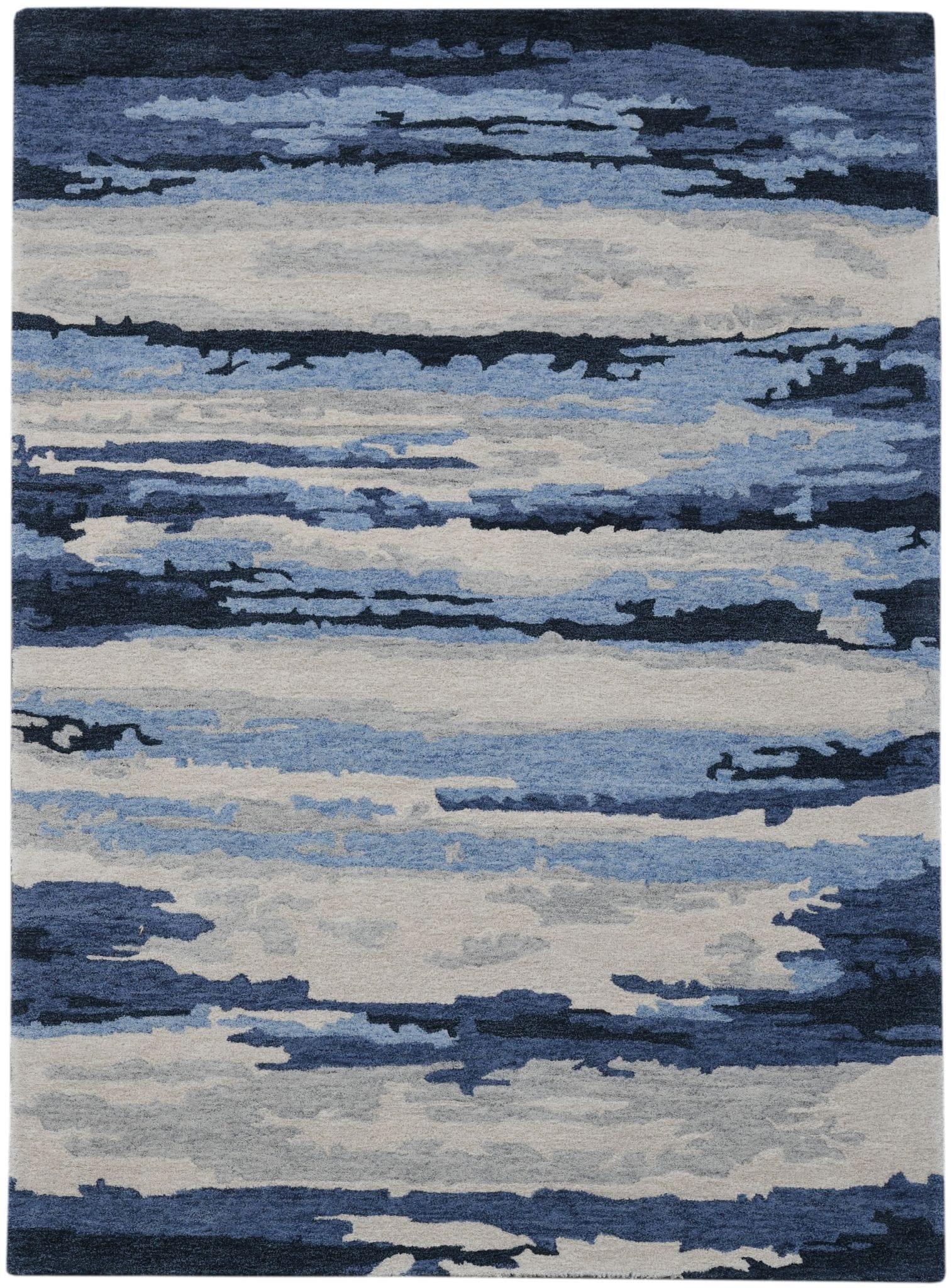 Navy Wool & Viscose Abstract 4x6 Feet  Hand-Tufted Carpet - Rug