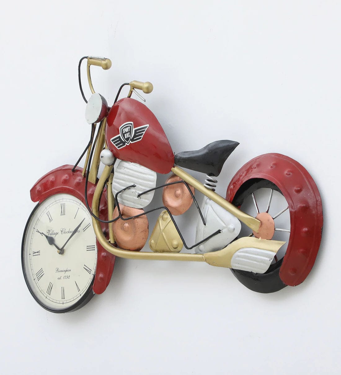 Handmade Maroon Metal Bullet Bilke Wall Hanging Clock,