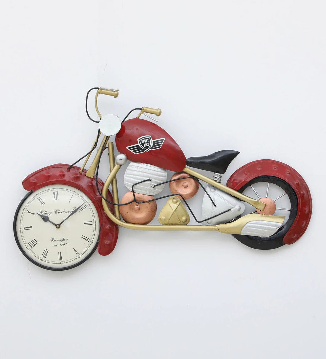 Handmade Maroon Metal Bullet Bilke Wall Hanging Clock,