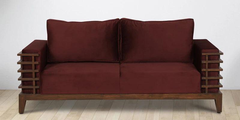 Solid Wood 3 Seater Sofa In Wine Red Colour - Ouch Cart 