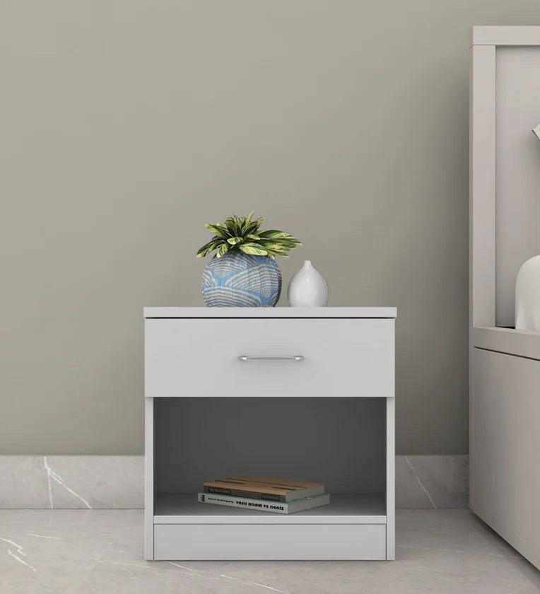 Bedside Table in Frosty White Finish with Drawer - Ouch Cart 