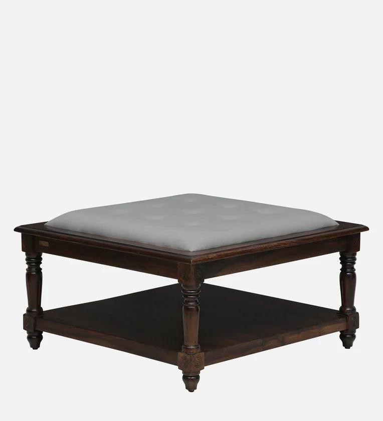 Sheesham Wood Coffee Table In Provincial Teak With Upholstered Top - Ouch Cart 