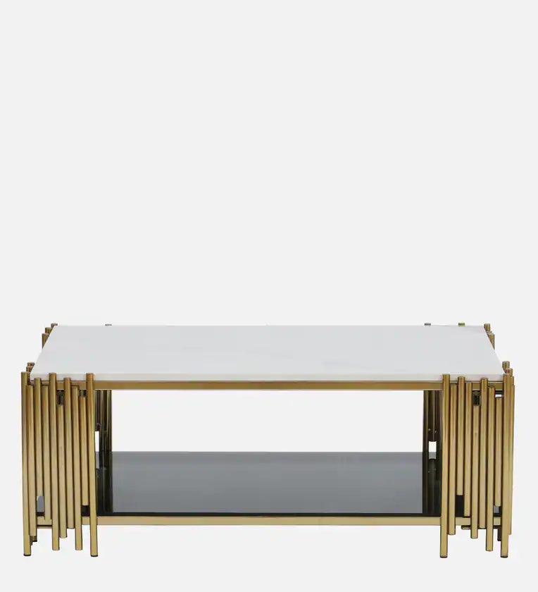 Metal Coffee Table In Golden Finish With Porcelain Top - Ouch Cart 