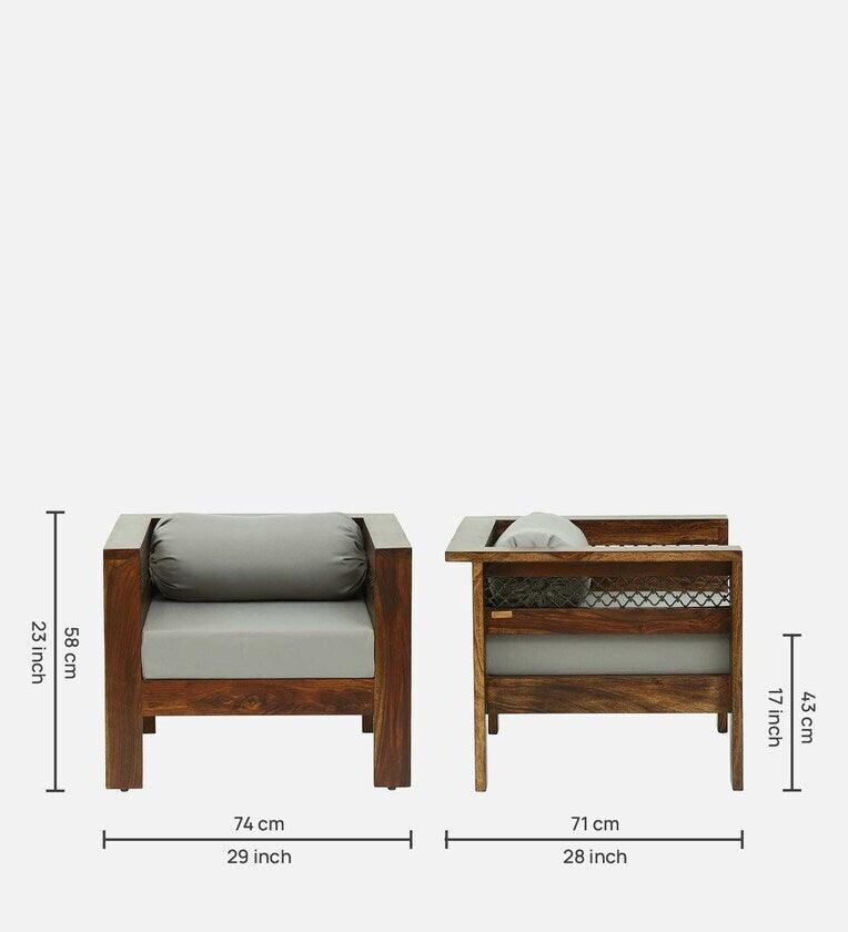 Sheesham Wood 1 Seater Sofa In Provincial Teak Finish - Ouch Cart 